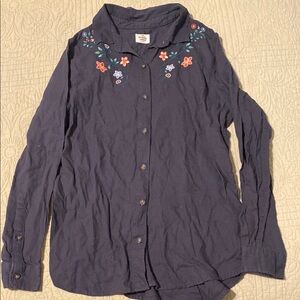 Vintage Navy Embroidered Button-Up Shirt